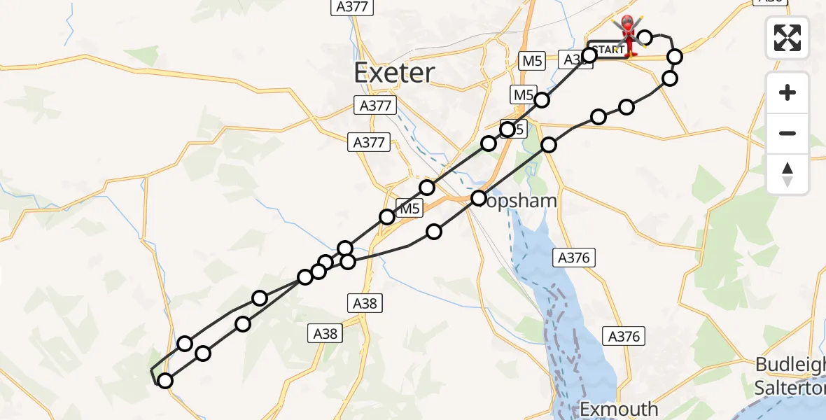 Flight route Air Ambulance Helicopter Exeter International Airport - Exeter International Airport, 28 June 2026, 14:34