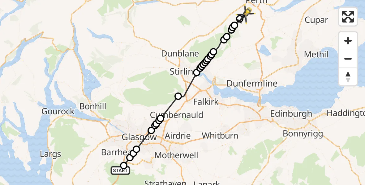 Flight route Police Helicopter East Renfrewshire - Forteviot, 28 June 2026, 15:19