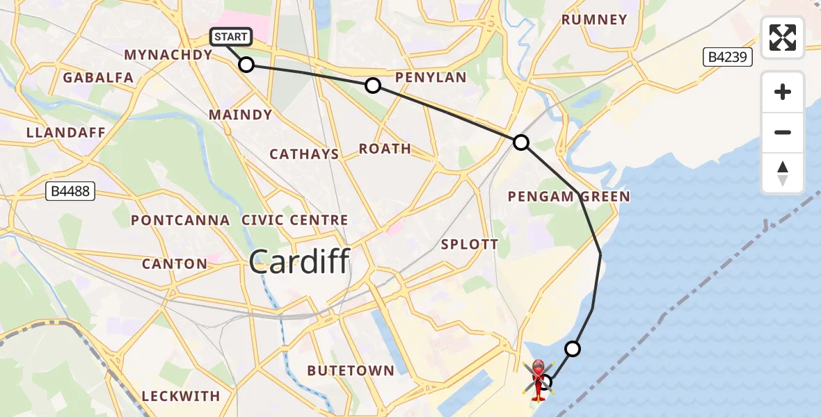 Flight route Air Ambulance Helicopter Birchgrove - Cardiff Heliport, 28 June 2026, 15:23