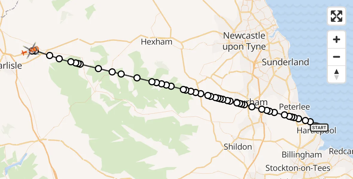 Flight route Coastguard Helicopter Hartlepool - Carlisle Lake District Airport, 28 June 2026, 15:31