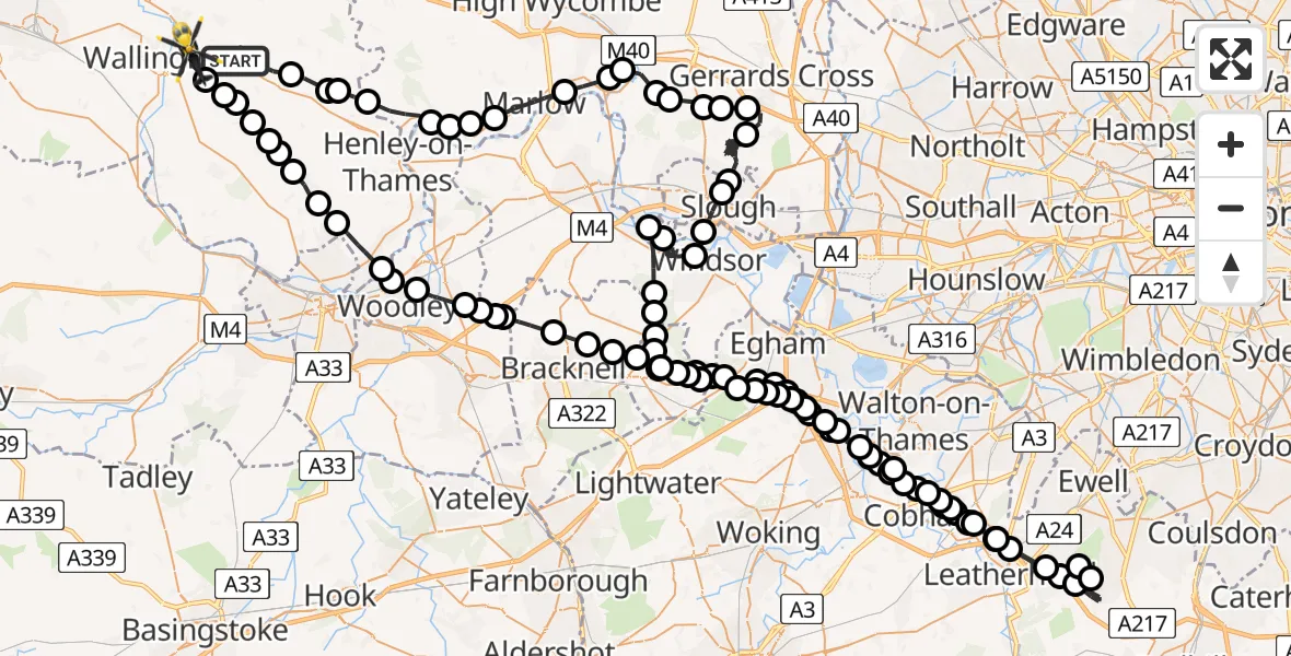 Flight route Police Helicopter Nuffield - Benson, 28 June 2026, 16:16