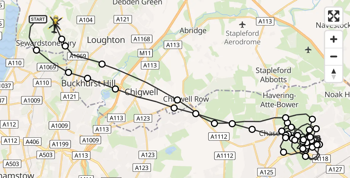 Flight route Police Helicopter Sewardstonebury - Metropolitan Police Air Support Unit Lippitts Hill, 28 June 2026, 16:23