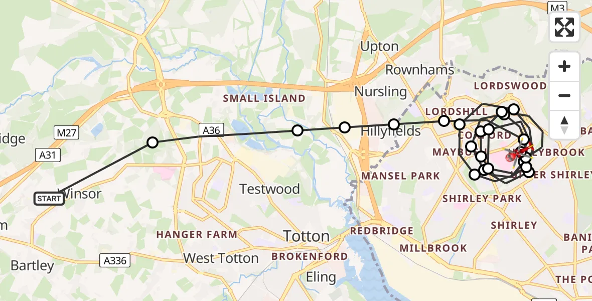Flight route Air Ambulance Helicopter Copythorne - St James, 28 June 2026, 16:32