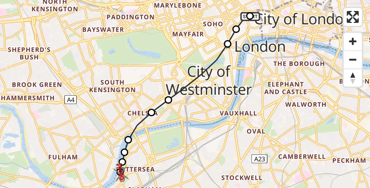 Flight route Air Ambulance Helicopter Holborn - London Heliport, 28 June 2026, 16:37