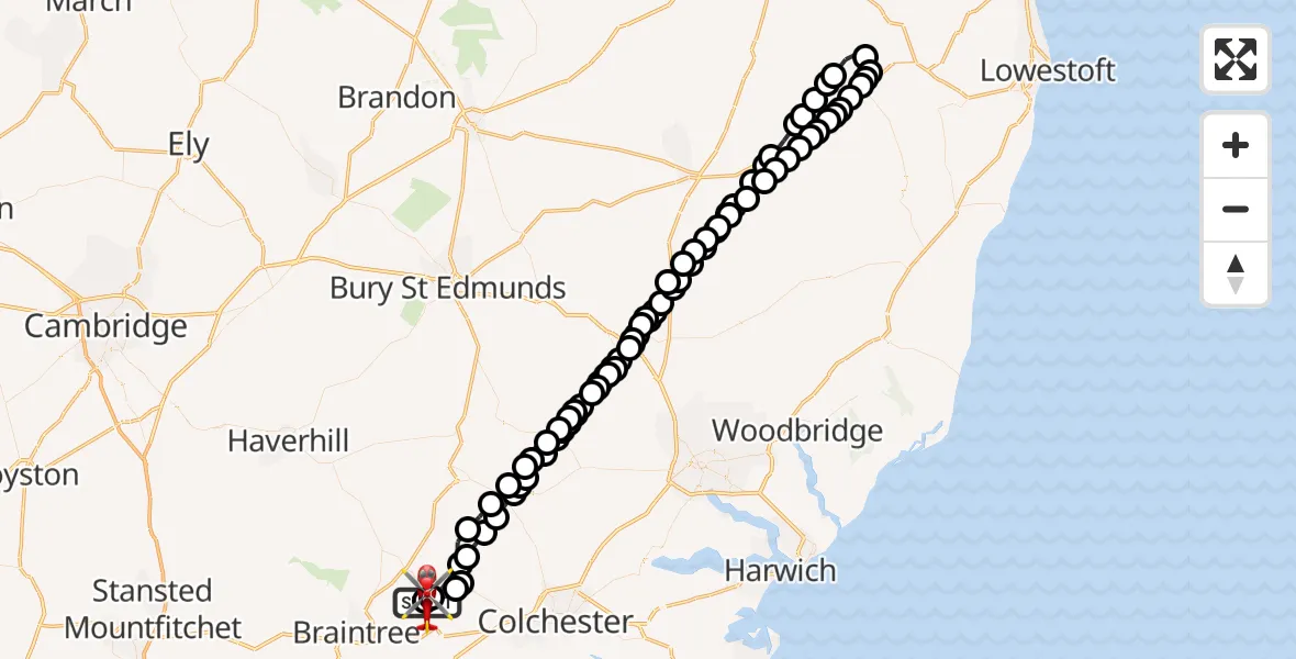Flight route Air Ambulance Helicopter Earls Colne Airfield - Earls Colne Airfield, 28 June 2026, 16:40