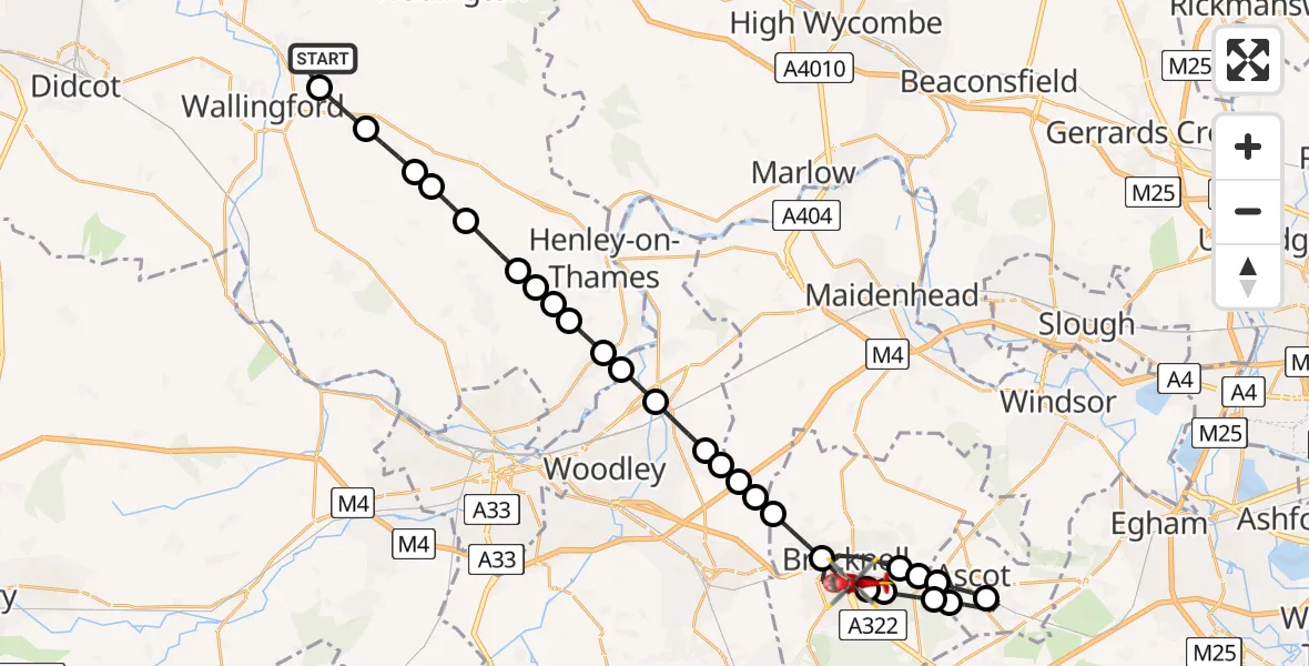 Flight route Air Ambulance Helicopter RAF Benson - Bracknell, 28 June 2026, 16:53