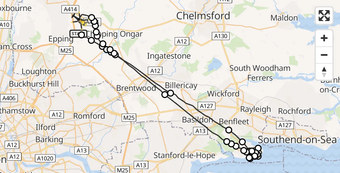 Flight route Police Helicopter Coopersale - North Weald Airfield, 28 June 2026, 17:08