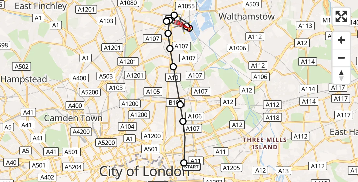 Flight route Air Ambulance Helicopter Royal London Hospital - Haringey, 28 June 2026, 17:23