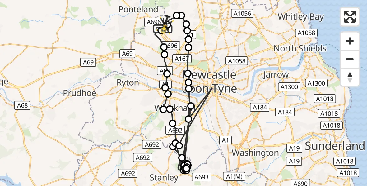 Flight route Police Helicopter Newcastle International Airport - Newcastle International Airport, 28 June 2026, 17:24