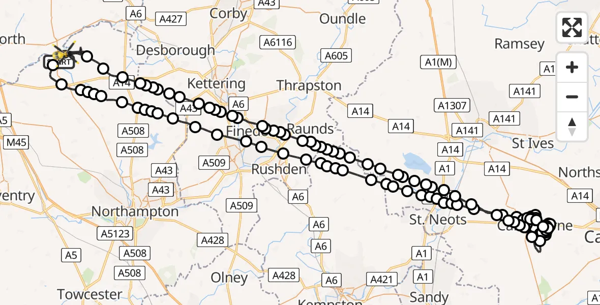 Flight route Police Helicopter Harborough - Sulby, 28 June 2026, 17:42