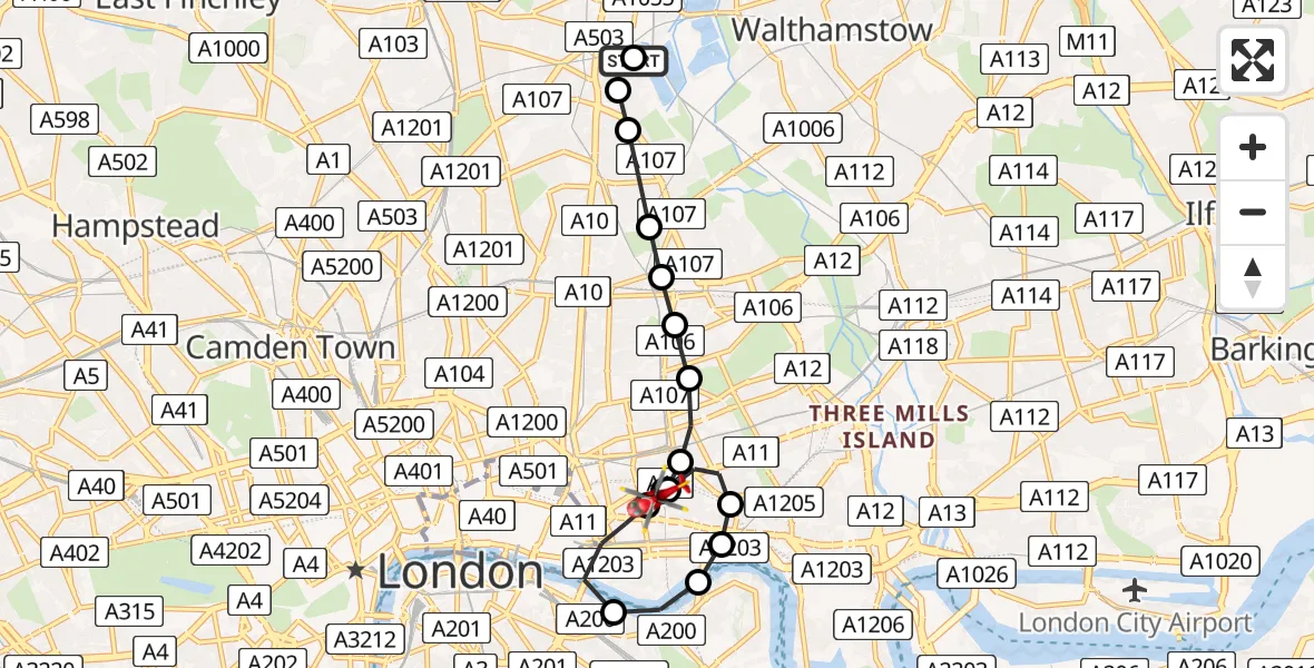 Flight route Air Ambulance Helicopter Haringey - Royal London Hospital, 28 June 2026, 17:48
