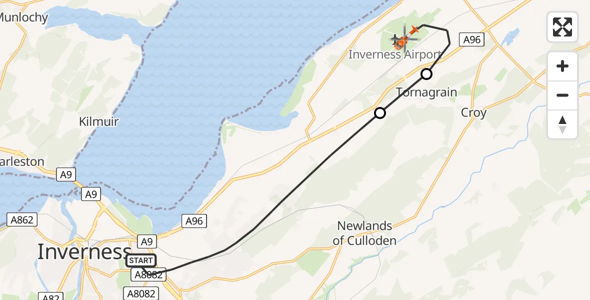 Flight route Coastguard Helicopter Inverness - Inverness Airport, 28 June 2026, 17:52