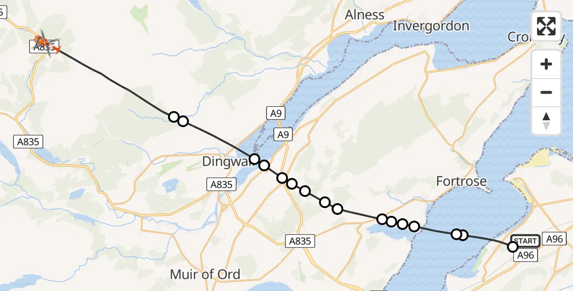 Flight route Coastguard Helicopter Inverness Airport - Highland, 28 June 2026, 18:12