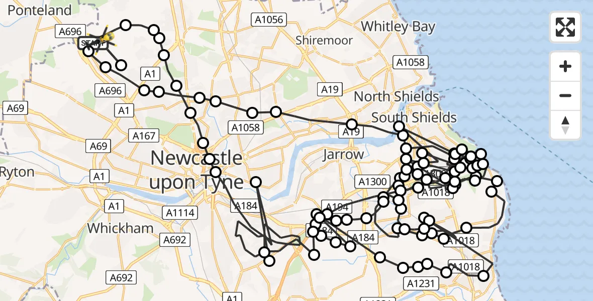 Flight route Police Helicopter Newcastle International Airport - Newcastle International Airport, 28 June 2026, 18:57