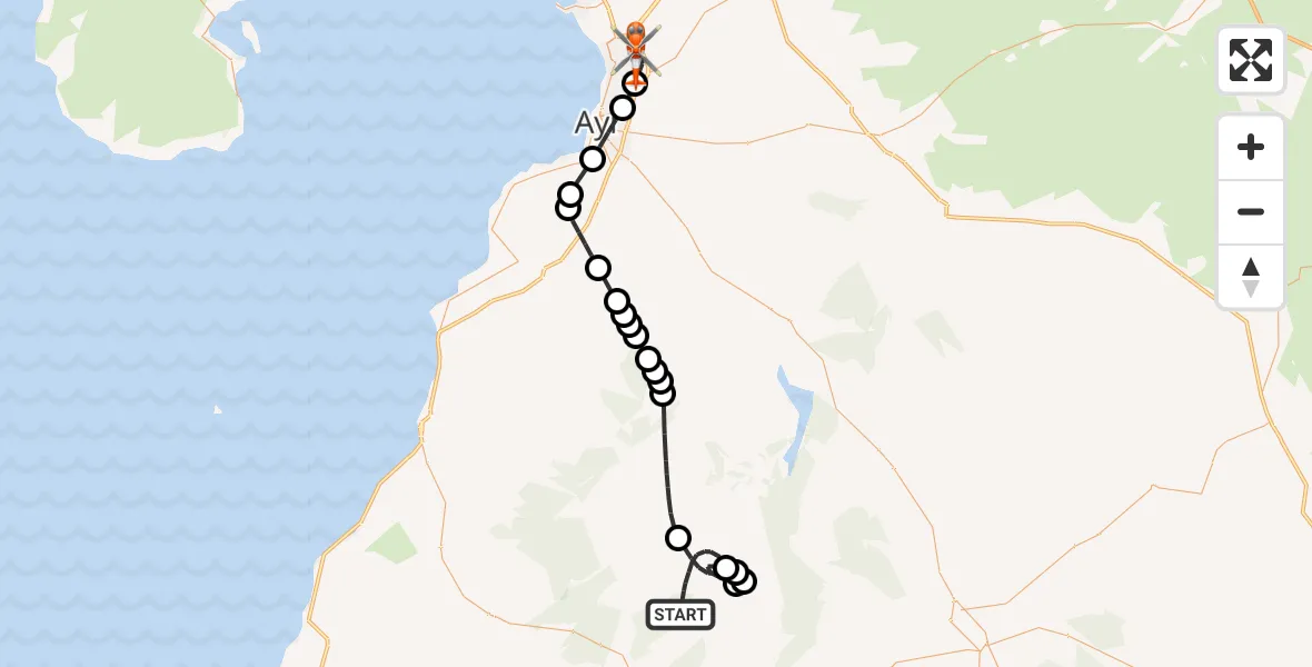 Flight route Coastguard Helicopter Dumfries and Galloway - Glasgow Prestwick Airport, 28 June 2026, 18:58