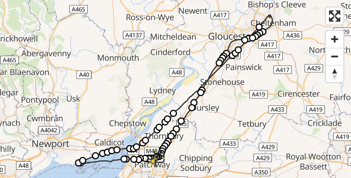 Flight route Police Helicopter Almondsbury Helicopter Base - Almondsbury Helicopter Base, 28 June 2026, 19:14