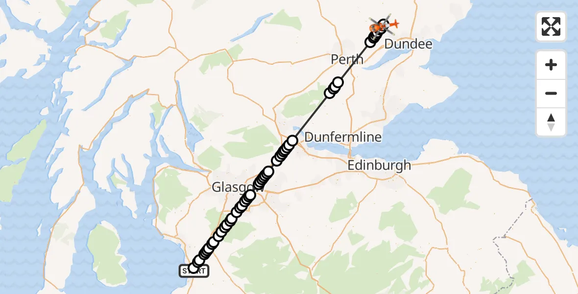 Flight route Coastguard Helicopter Glasgow Prestwick Airport - Thriepley, 28 June 2026, 19:20