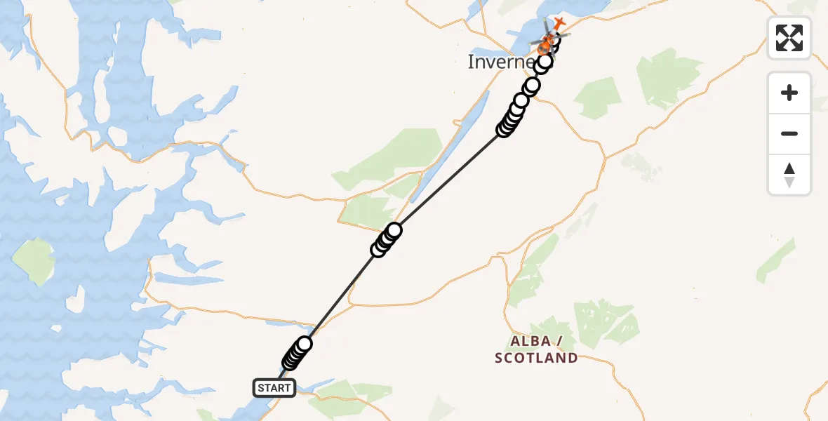 Flight route Coastguard Helicopter Inner Seas - Inverness Airport, 28 June 2026, 19:41