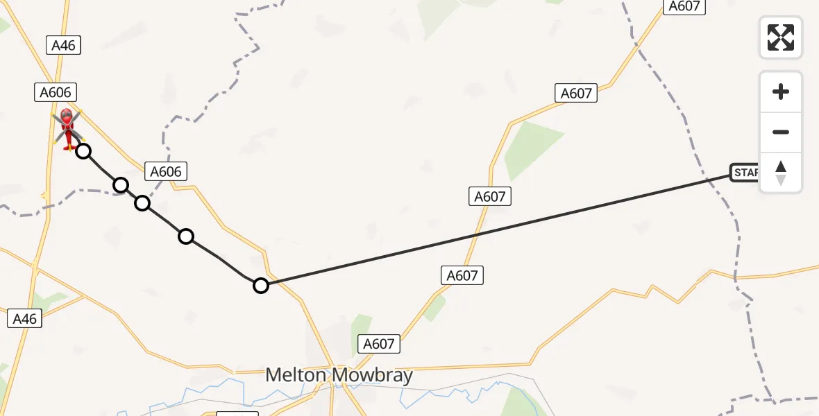 Flight route Air Ambulance Helicopter Skillington - Nottingham Heliport, 28 June 2026, 19:51