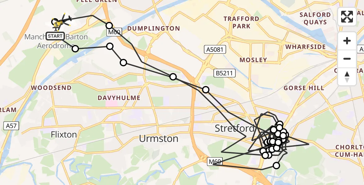 Flight route Police Helicopter Manchester Barton Aerodrome - Manchester Barton Aerodrome, 28 June 2026, 19:51