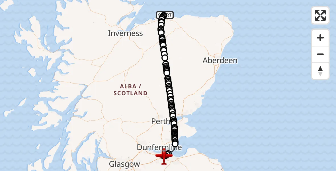 Flight route Air Ambulance Aircraft RAF Lossiemouth - Edinburgh Airport, 28 June 2026, 19:53
