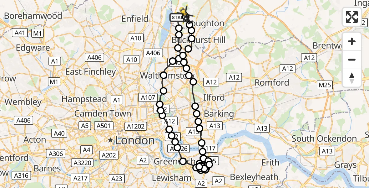 Flight route Police Helicopter Sewardstonebury - Sewardstonebury, 28 June 2026, 20:16