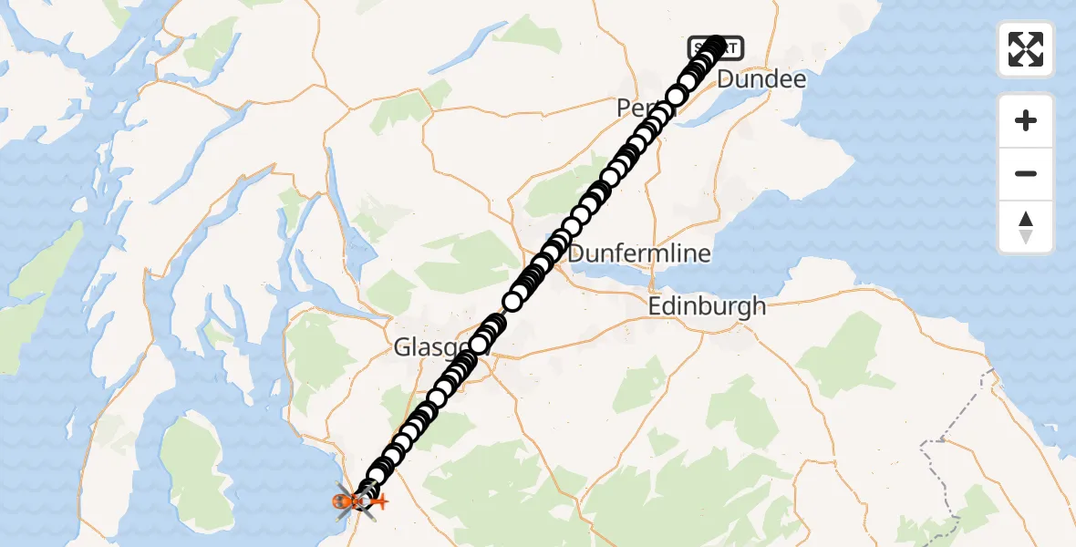 Flight route Coastguard Helicopter Easter Keith - Glasgow Prestwick Airport, 28 June 2026, 20:20
