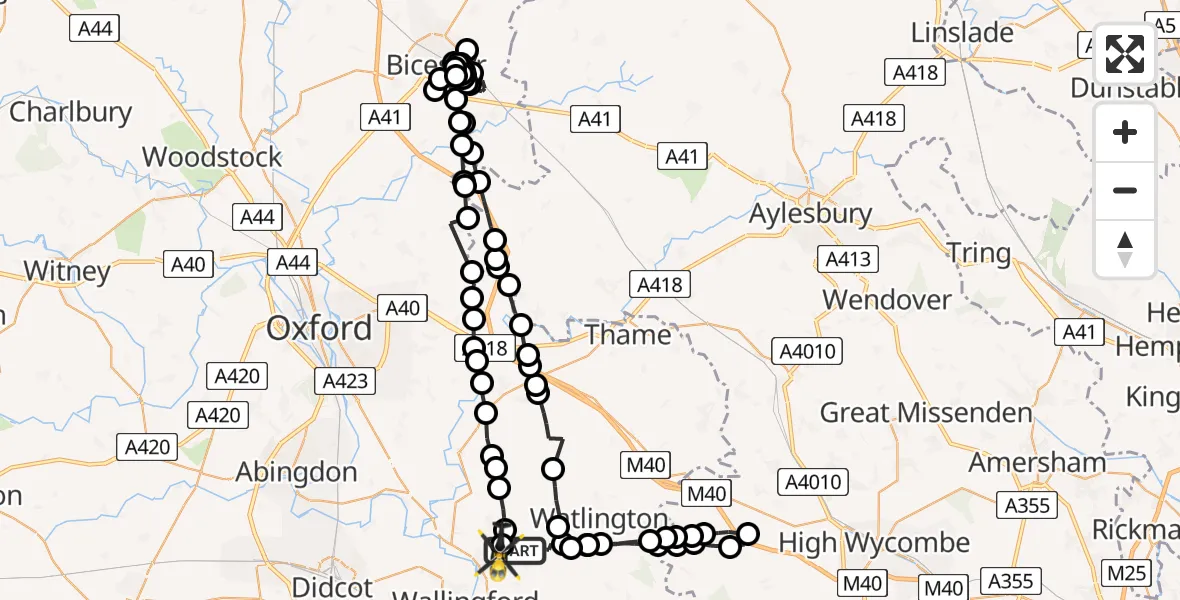 Flight route Police Helicopter Ewelme - Benson, 28 June 2026, 20:41