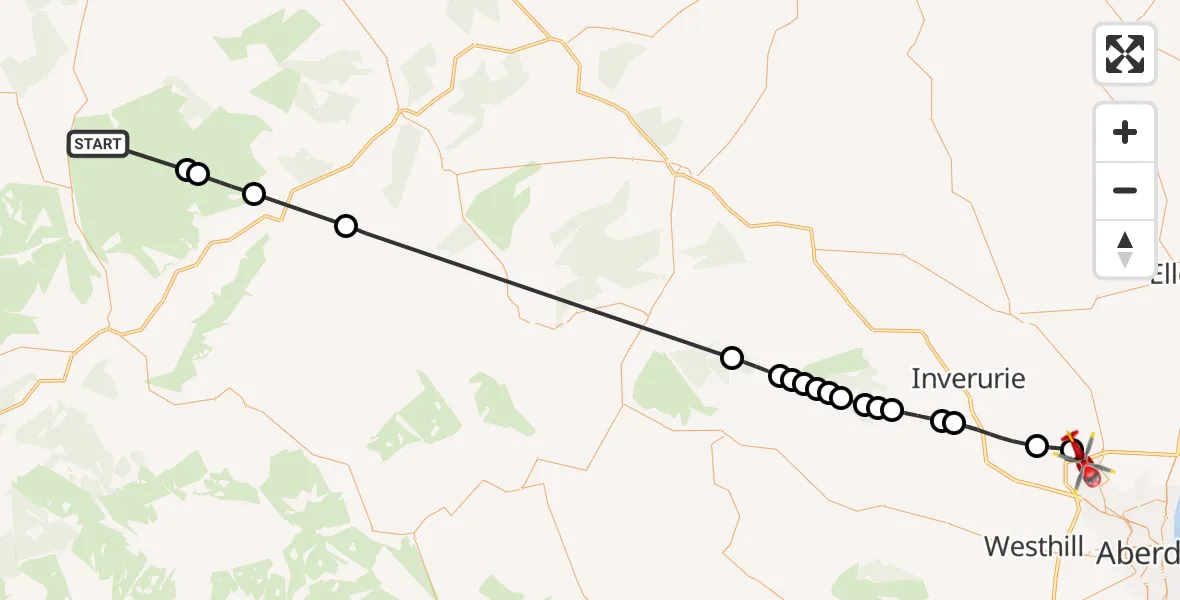 Flight route Air Ambulance Helicopter Moray - Dyce and Stoneywood, 28 June 2026, 20:57