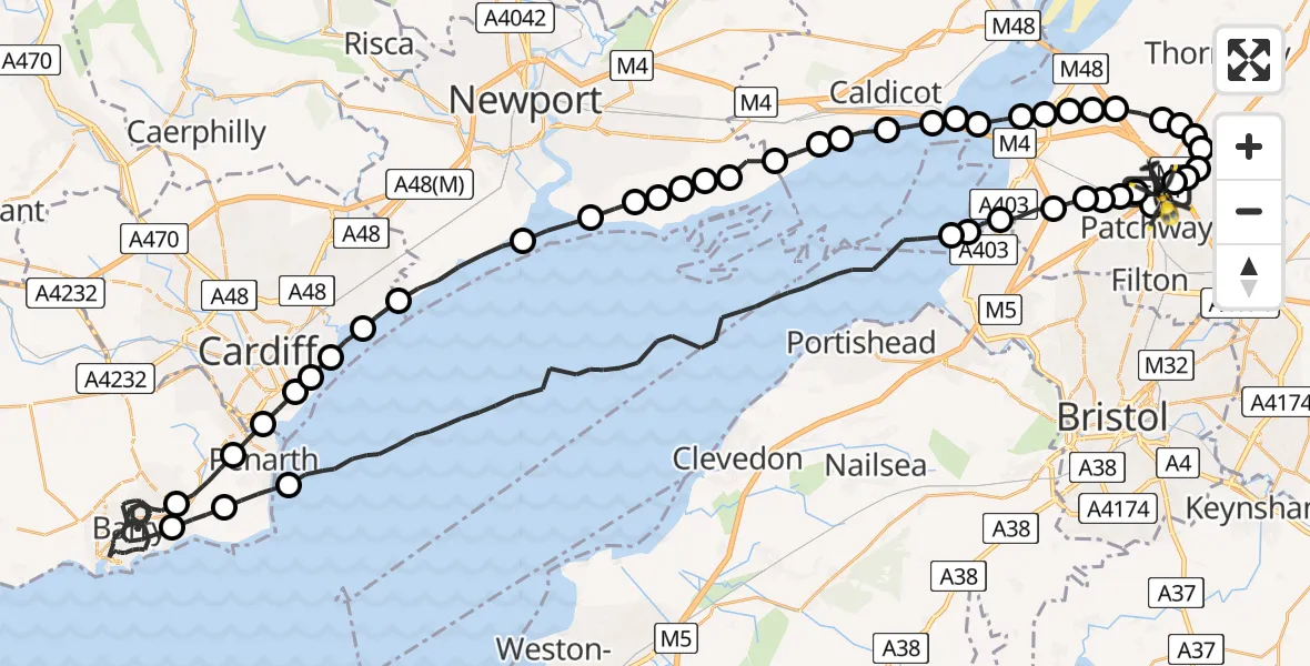 Flight route Police Helicopter Almondsbury Helicopter Base - Almondsbury Helicopter Base, 28 June 2026, 21:00
