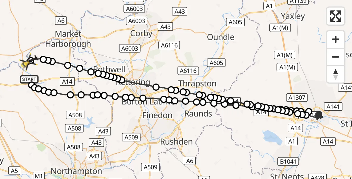 Flight route Police Helicopter Welford - Sulby, 28 June 2026, 21:01