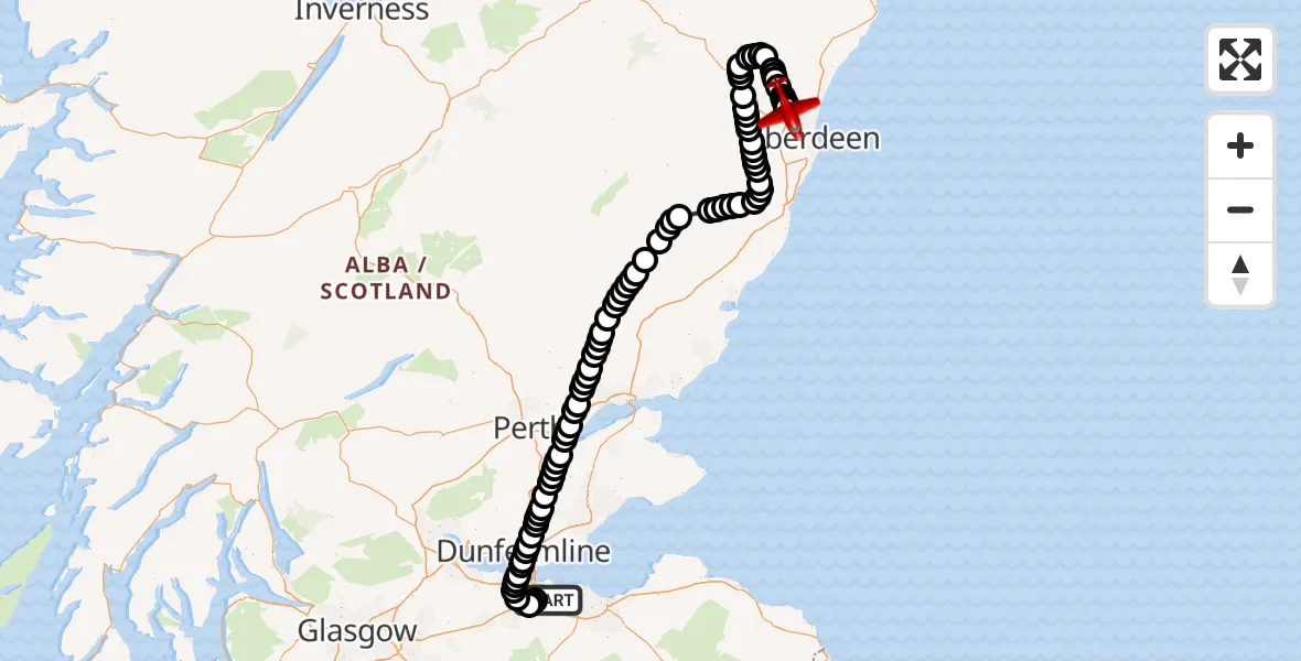 Flight route Air Ambulance Aircraft Edinburgh Airport - Dyce and Stoneywood, 28 June 2026, 21:31