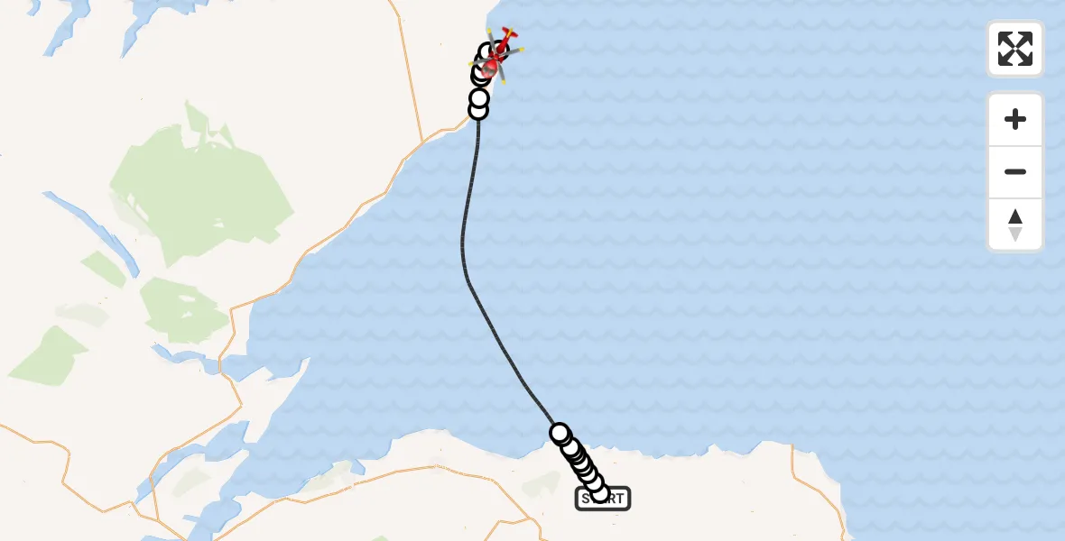 Flight route Air Ambulance Helicopter Aberdeenshire - Wick John O'Groats Airport, 28 June 2026, 21:58