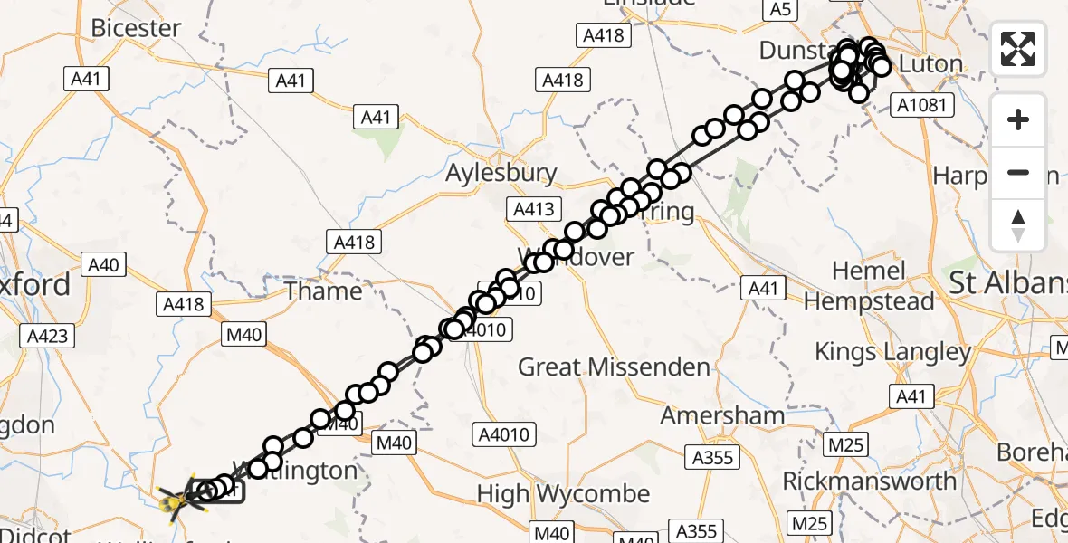 Flight route Police Helicopter Ewelme - Berrick Salome, 28 June 2026, 22:45