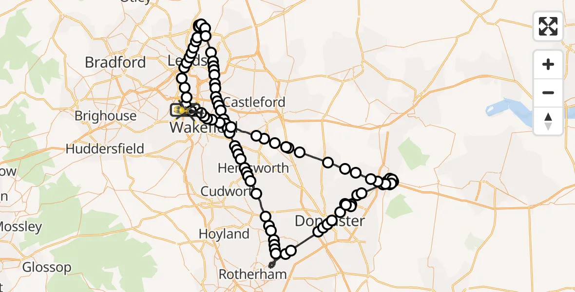 Flight route Police Helicopter East Ardsley - East Ardsley, 29 June 2026, 00:01