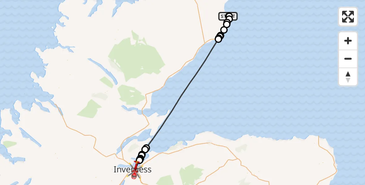 Flight route Air Ambulance Helicopter Wick John O'Groats Airport - Inverness, 29 June 2026, 00:01