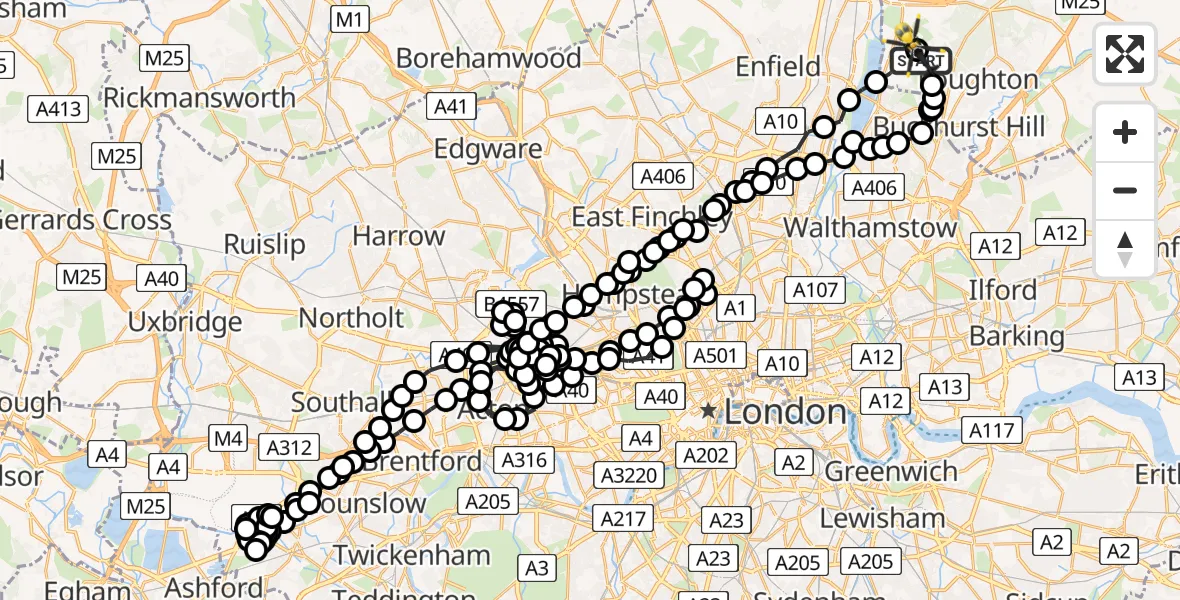 Flight route Police Helicopter Metropolitan Police Air Support Unit Lippitts Hill - Sewardstonebury, 29 June 2026, 00:04