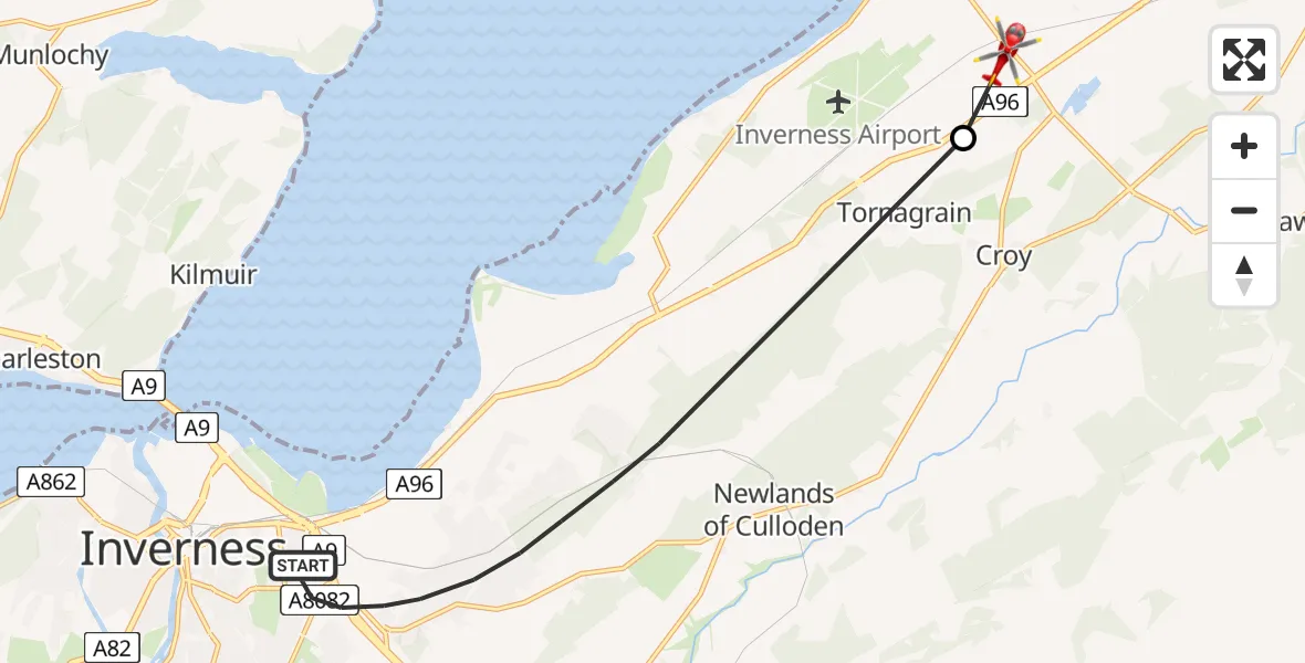 Flight route Air Ambulance Helicopter Inverness - Highland, 29 June 2026, 01:06