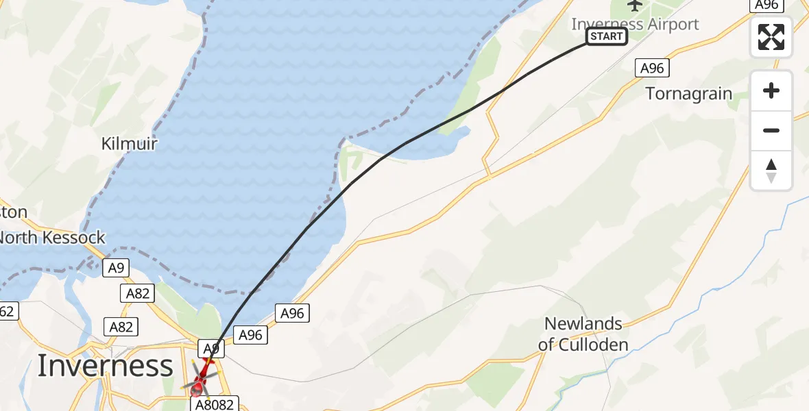 Flight route Air Ambulance Helicopter Inverness - Inverness, 29 June 2026, 01:47