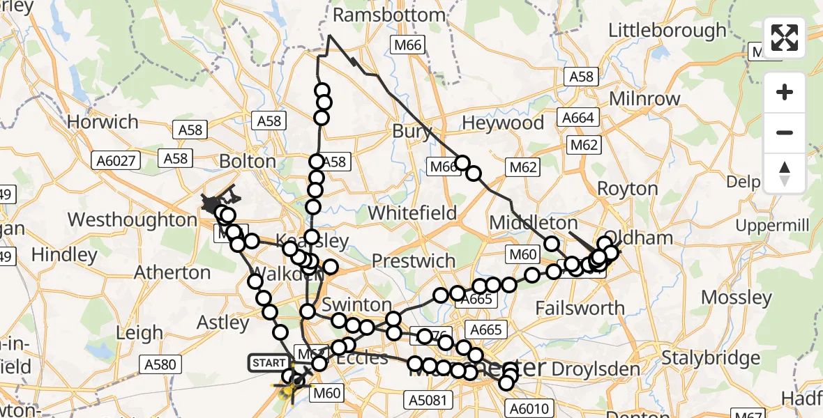 Flight route Police Helicopter Worsley - Manchester Barton Aerodrome, 29 June 2026, 02:46