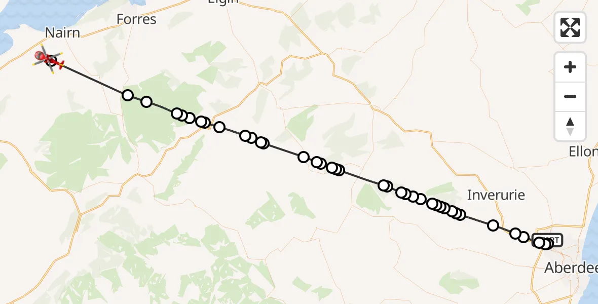 Flight route Air Ambulance Helicopter Aberdeen International Airport - Culcharry, 29 June 2026, 02:47