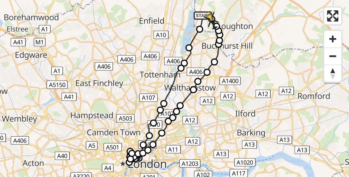 Flight route Police Helicopter Sewardstonebury - Sewardstonebury, 29 June 2026, 02:51