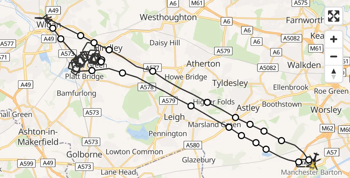 Flight route Police Helicopter Manchester Barton Aerodrome - Manchester Barton Aerodrome, 29 June 2026, 05:06