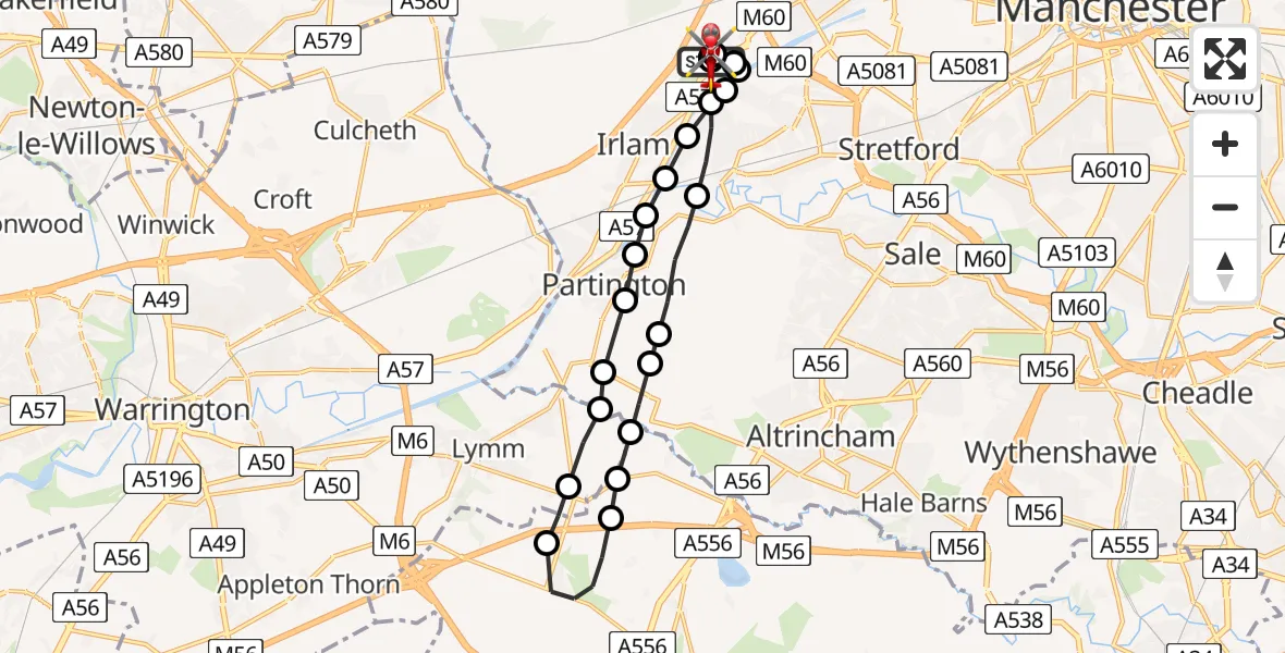 Flight route Air Ambulance Helicopter Manchester Barton Aerodrome - Manchester Barton Aerodrome, 29 June 2026, 06:42
