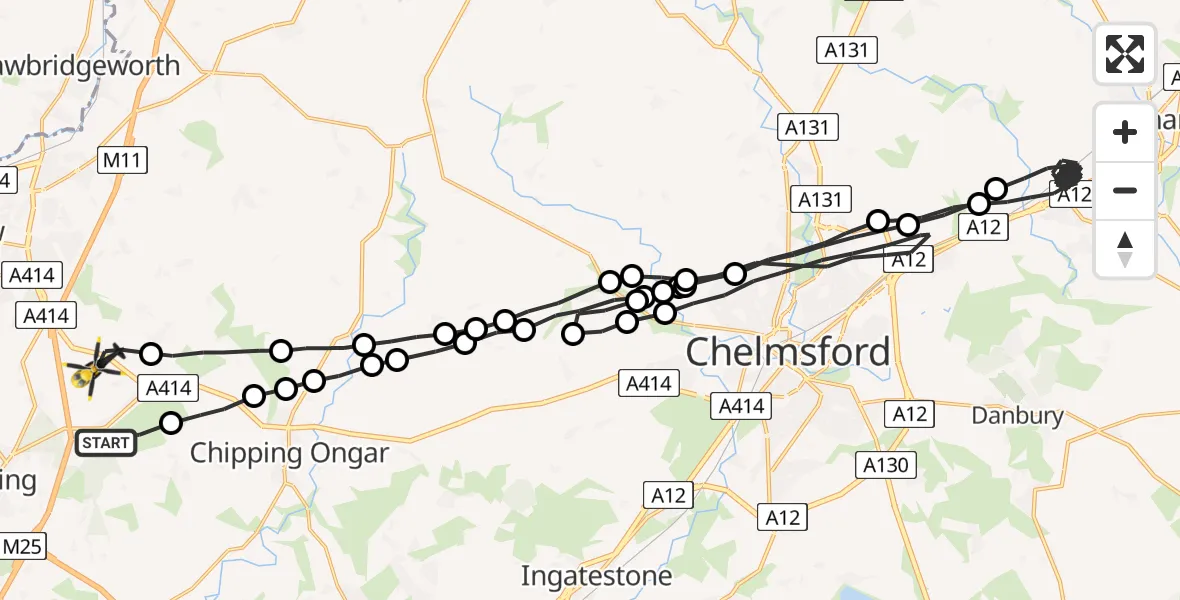 Flight route Police Helicopter Epping Forest - North Weald Airfield, 29 June 2026, 06:43