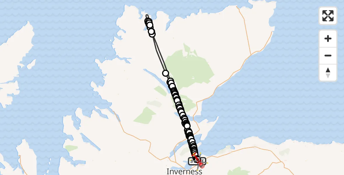 Flight route Air Ambulance Helicopter Ardersier - Inverness Airport, 29 June 2026, 07:50