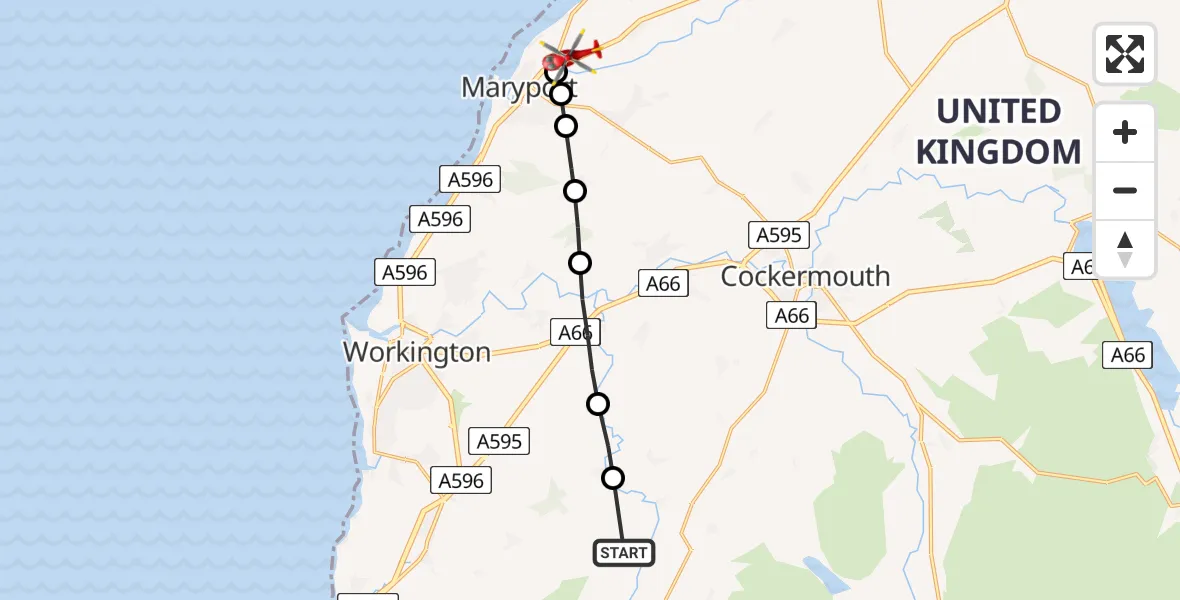 Flight route Air Ambulance Helicopter Ullock - Birkby, 29 June 2026, 09:04