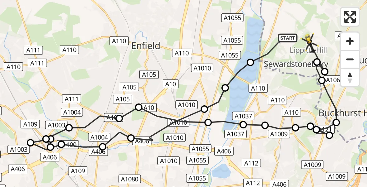 Flight route Police Helicopter Sewardstonebury - Sewardstonebury, 29 June 2026, 09:06