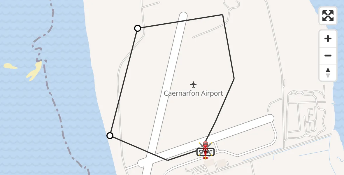 Flight route Air Ambulance Helicopter Caernarfon Airport - Caernarfon Airport, 29 June 2026, 09:08