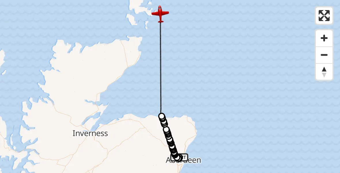 Flight route Air Ambulance Aircraft Aberdeen International Airport - North Sea, 29 June 2026, 09:35